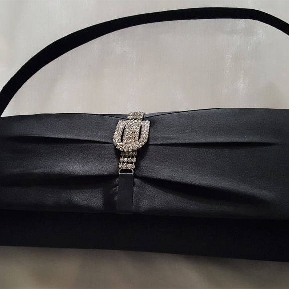 Satin Clutch w/ Rhinestone Clasp (Vintage) - Picture 1 of 4